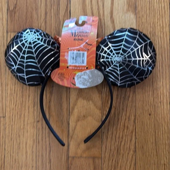 Disney Halloween Minnie Mouse Spider Web Headband black orange silver NWT - Picture 2 of 3